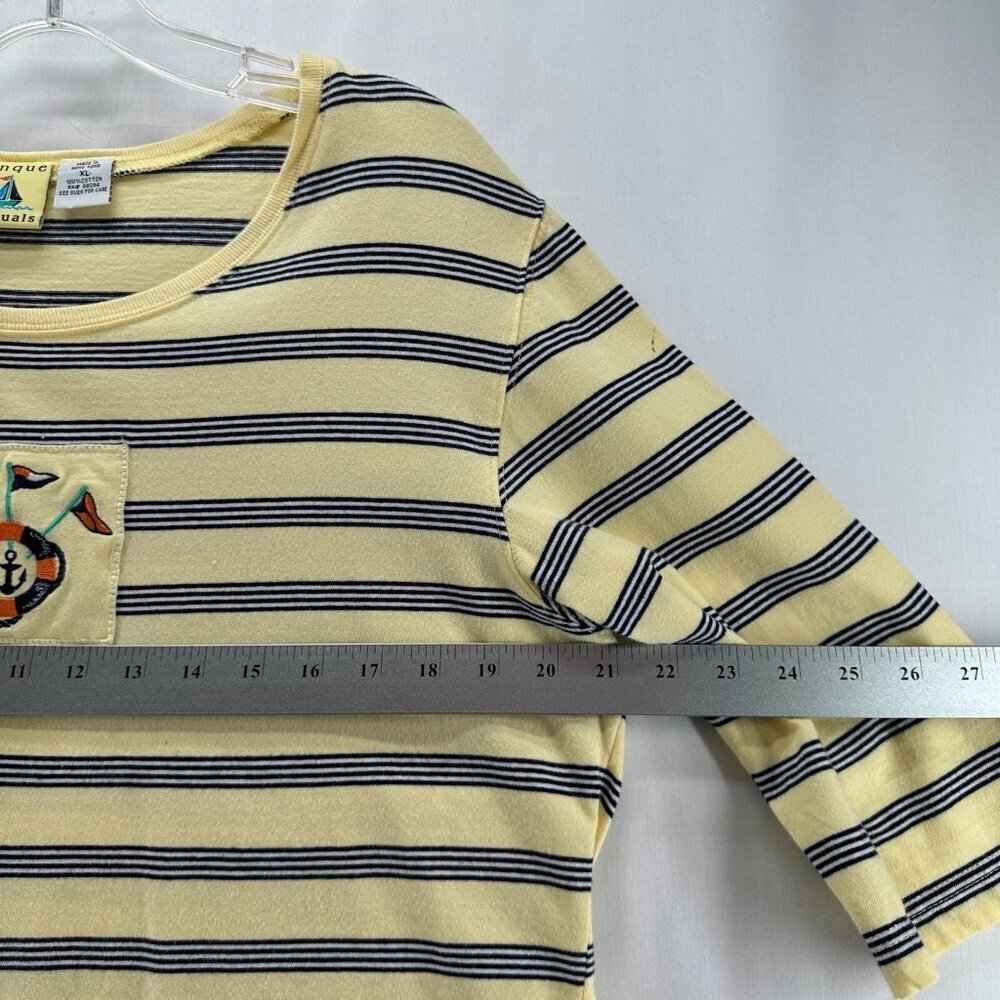 Onque Casuals Top Women Size XL Nautical Striped 3/4 Sleeve Cotton Yellow VTG - Picture 10 of 12